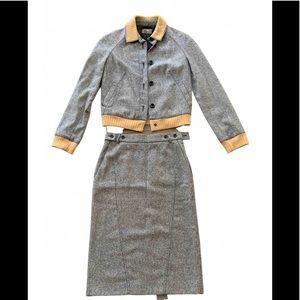 Vintage blue white tweed skirt suit 40 US 4